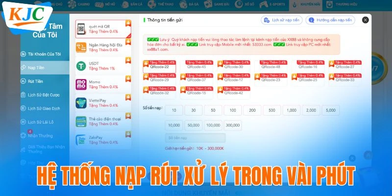 XX88 - Mảnh Ghép Chiến Lược Trong Hệ Sinh Thái Giải Trí KJC 4 Quy trình nạp và rút tiền xử lý trong vài phút
